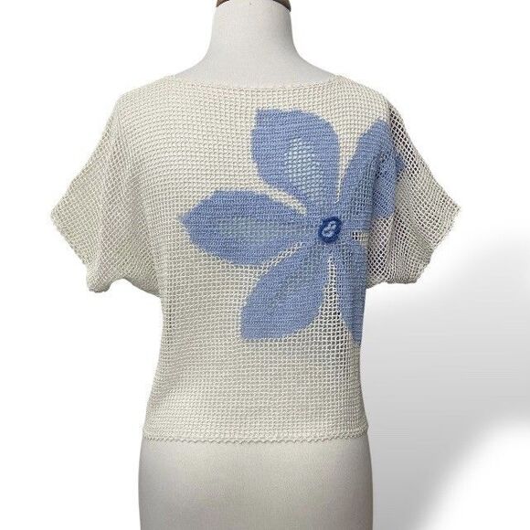 Crochet Knit Blouse Top Size M Cottagecore Boho Festival Beach Handmade Y2K - Picture 3 of 8